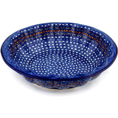 Polish Pottery Fluted Bowl 14&quot; Blue Horizons