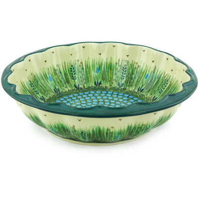 Polish Pottery Fluted Bowl 14&quot; Prairie Land UNIKAT
