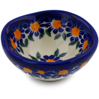 Polish Pottery Fluted Bowl 3&quot; Blue Daisy UNIKAT