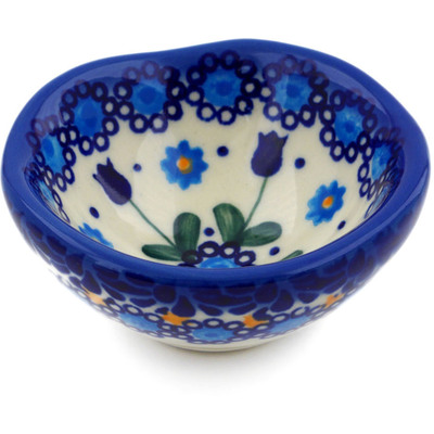 Polish Pottery Fluted Bowl 3&quot; Blue Tulip Garden UNIKAT