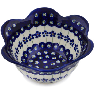 Polish Pottery Fluted Bowl 3&quot; Flowering Peacock