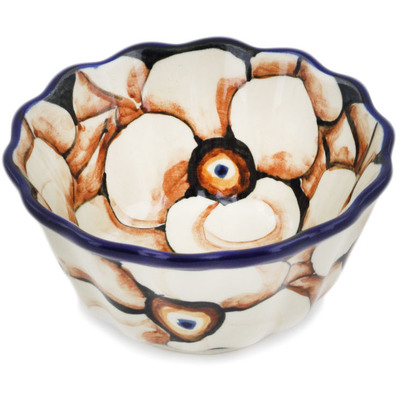 Polish Pottery Fluted Bowl 4&quot; Autumn Poppies UNIKAT