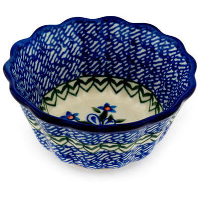 Polish Pottery Fluted Bowl 4&quot; Azure Blooms