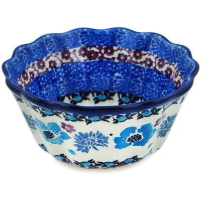 Polish Pottery Fluted Bowl 4&quot; Blooming Blues