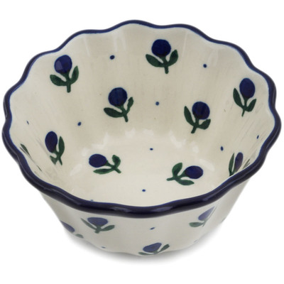 Polish Pottery Fluted Bowl 4&quot; Blue Buds