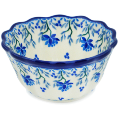 Polish Pottery Fluted Bowl 4" Blue Grapevine