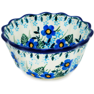 Polish Pottery Fluted Bowl 4&quot; Blue Joy