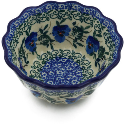 Polish Pottery Fluted Bowl 4&quot; Blue Pansy