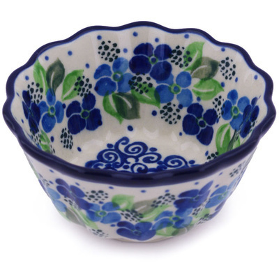 Polish Pottery Fluted Bowl 4&quot; Blue Phlox