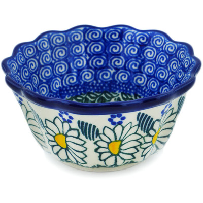 Polish Pottery Fluted Bowl 4&quot; Crazy Daisy