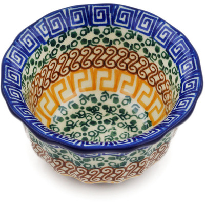 Polish Pottery Fluted Bowl 4&quot; Grecian Sea