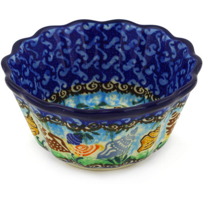 Polish Pottery Fluted Bowl 4&quot; Ocean Whisper UNIKAT