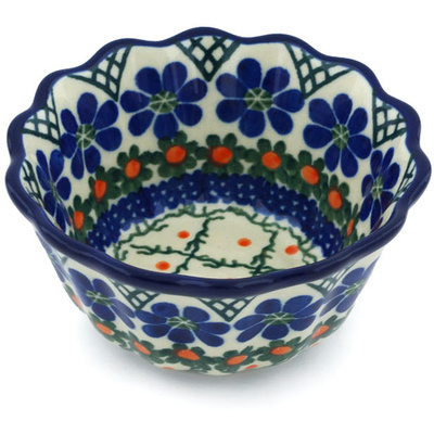 Polish Pottery Fluted Bowl 4&quot; Primrose Trellis