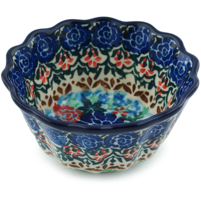 Polish Pottery Fluted Bowl 4&quot; Water Blooms UNIKAT