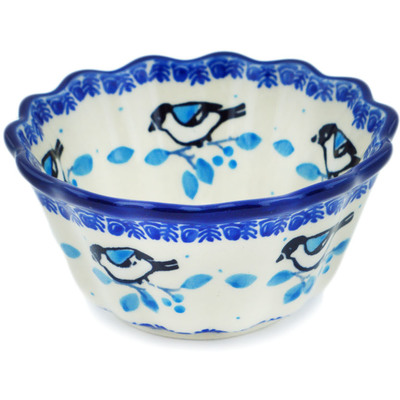 Polish Pottery Fluted Bowl 4&quot; Winter Sparrow