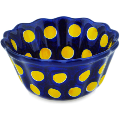 Polish Pottery Fluted Bowl 4&quot; Yellow Dots