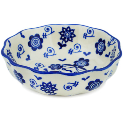 Polish Pottery Fluted Bowl 5&quot; Blue Bird Dance