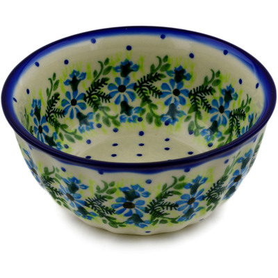 Polish Pottery Fluted Bowl 5&quot; Blue Wreath