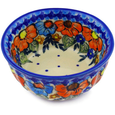 Polish Pottery Fluted Bowl 5&quot; Bold Poppies