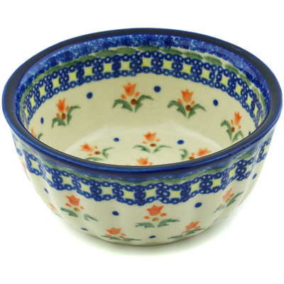 Polish Pottery Fluted Bowl 5&quot; Cocentric Tulips
