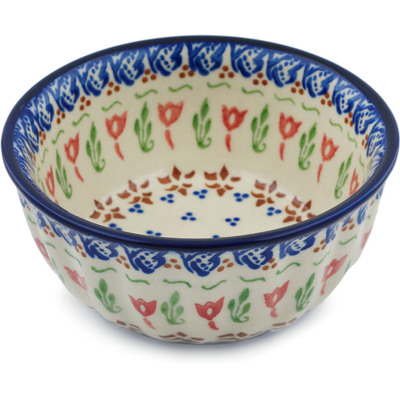 Polish Pottery Fluted Bowl 5&quot; Fluttering Tulips