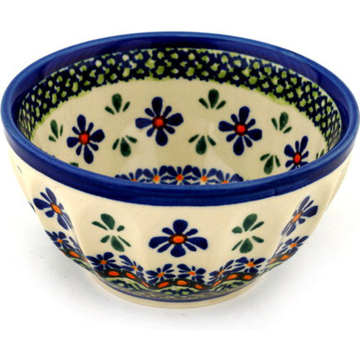 Polish Pottery Fluted Bowl 5&quot; Gingham Flowers