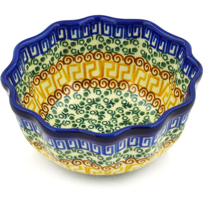 Polish Pottery Fluted Bowl 5&quot; Grecian Sea