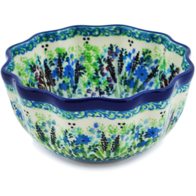 Polish Pottery Fluted Bowl 5&quot; Lavender Meadow UNIKAT