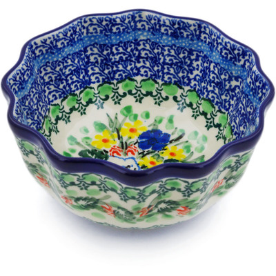 Polish Pottery Fluted Bowl 5&quot; Lily Meadow UNIKAT