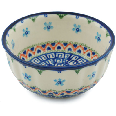 Polish Pottery Fluted Bowl 5&quot; Little Blue Flowers