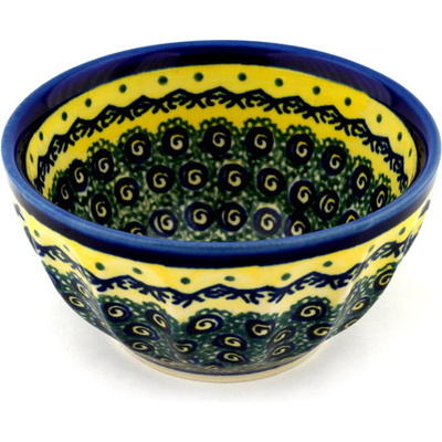 Polish Pottery Fluted Bowl 5&quot; Peacock Bumble Bee