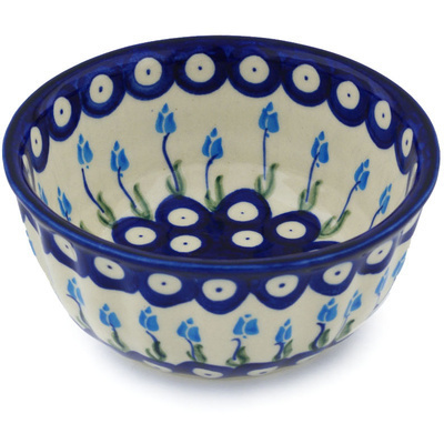 Polish Pottery Fluted Bowl 5&quot; Peacock Tulip Garden