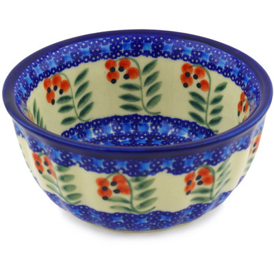 Polish Pottery Fluted Bowl 5&quot; Red Berries
