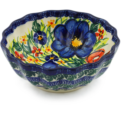Polish Pottery Fluted Bowl 5&quot; Spring Garden UNIKAT