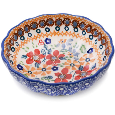 Polish Pottery Fluted Bowl 5&quot; Summer Bouquet UNIKAT
