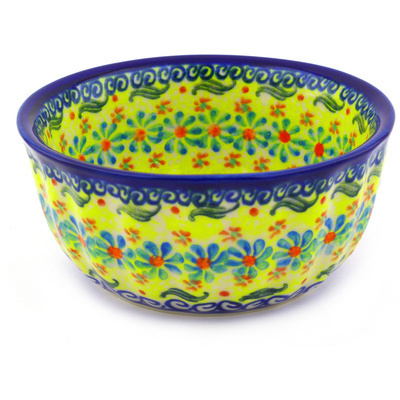 Polish Pottery Fluted Bowl 5&quot; Sunshine Blooms