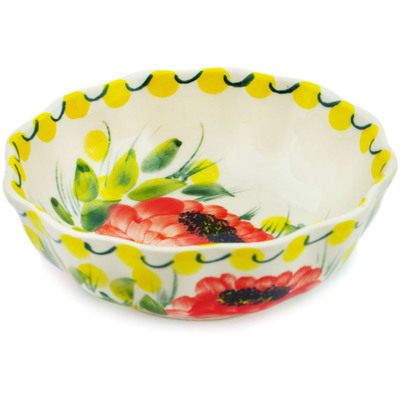 Polish Pottery Fluted Bowl 5&quot; Sunshine Poppy UNIKAT