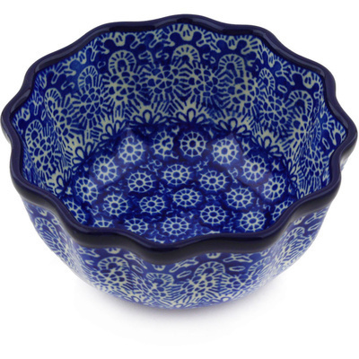 Polish Pottery Fluted Bowl 5&quot; Winter Frost