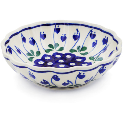 Polish Pottery Fluted Bowl 6-inch Bleeding Heart Peacock