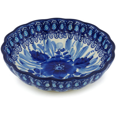 Polish Pottery Fluted Bowl 6-inch Bleu Boquet UNIKAT