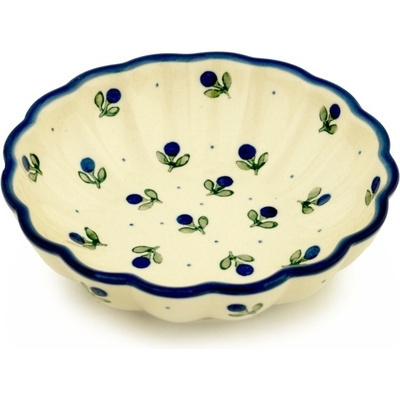 Polish Pottery Fluted Bowl 6-inch Blue Buds