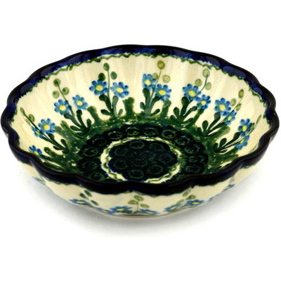 Polish Pottery Fluted Bowl 6-inch Blue Daisy Circle