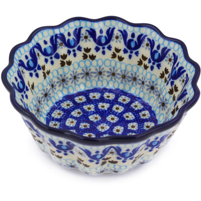 Polish Pottery Fluted Bowl 6&quot; Blue Ice