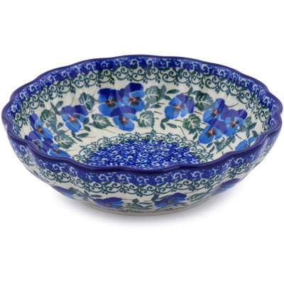Polish Pottery Fluted Bowl 6-inch Blue Pansy