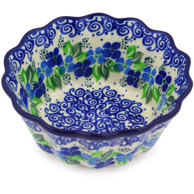 Polish Pottery Fluted Bowl 6&quot; Blue Phlox