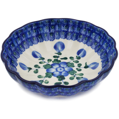 Polish Pottery Fluted Bowl 6-inch Blue Poppies