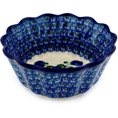 Polish Pottery Fluted Bowl 6&quot; Blue Poppies