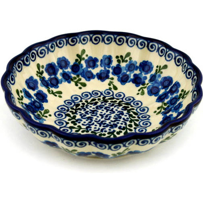 Polish Pottery Fluted Bowl 6-inch Blue Poppy Wreath