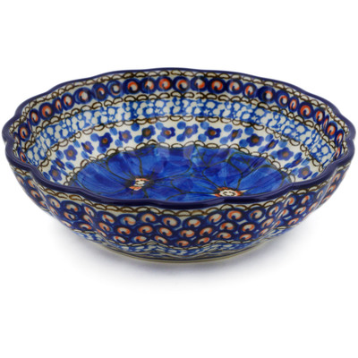 Polish Pottery Fluted Bowl 6-inch Cobalt Poppies UNIKAT