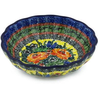 Polish Pottery Fluted Bowl 6-inch Copper Rose Meadow UNIKAT